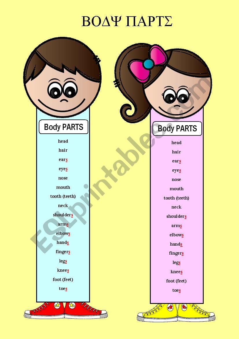 [BOOKMARKS] BODY PARTS worksheet